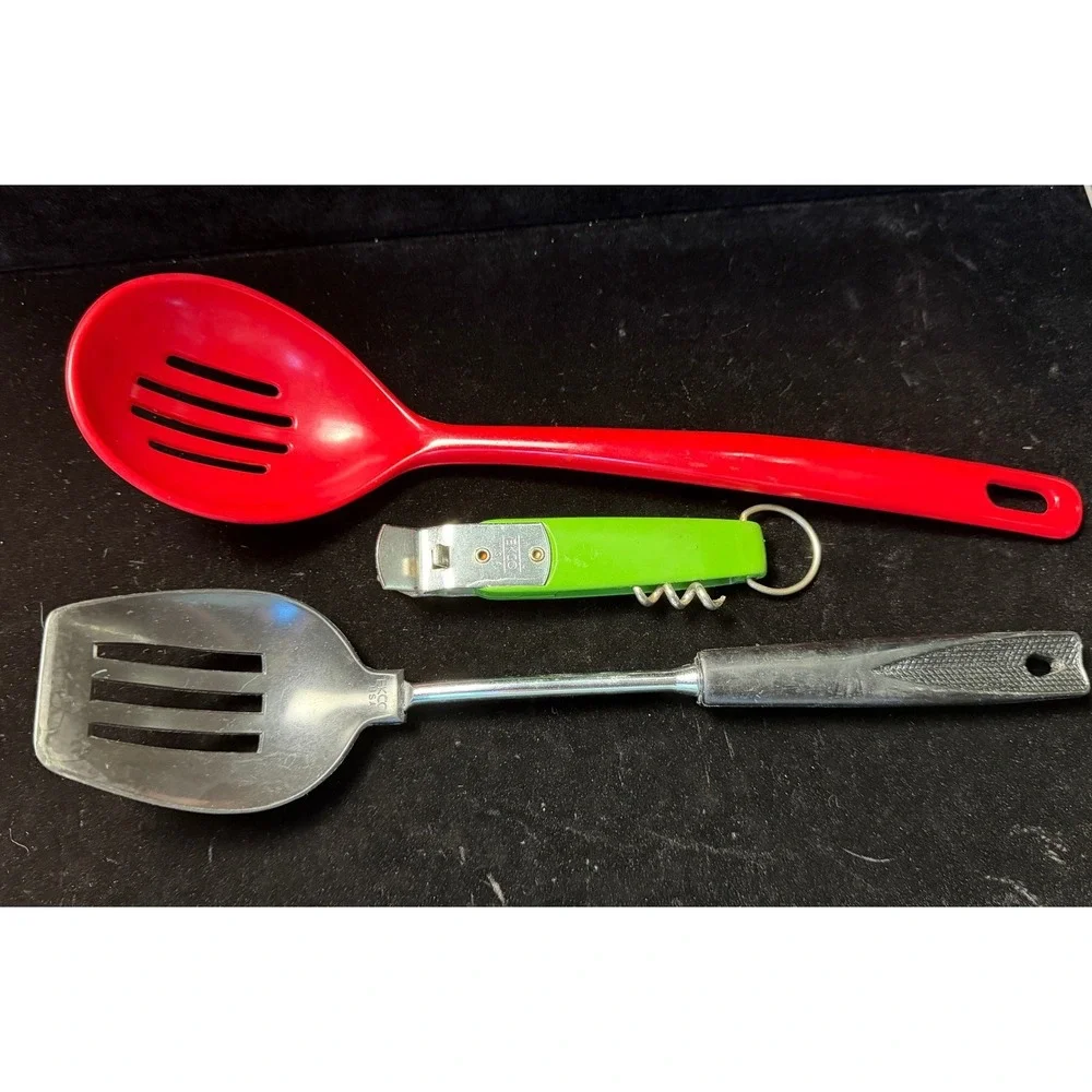 Vintage EKCO Kitchen Utensil Lot 3: Slotted Spoon, Spatula, Bottle/Can Opener